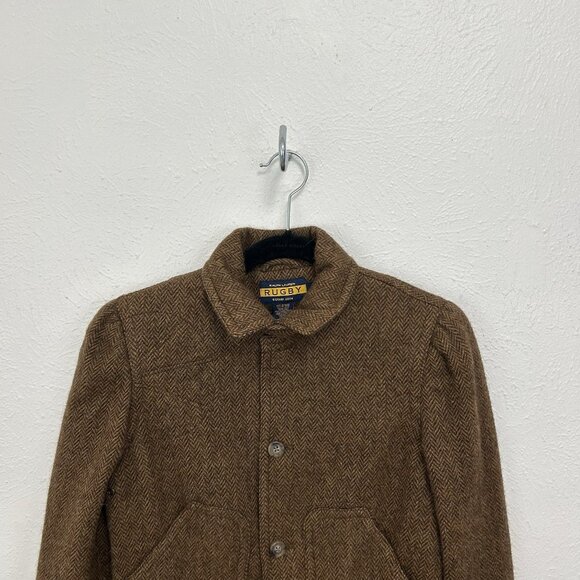 Ralph Lauren Rugby Fitted Tweed Blazer Sz 4 Brown Herringbone Equestrian Celine - Picture 5 of 12